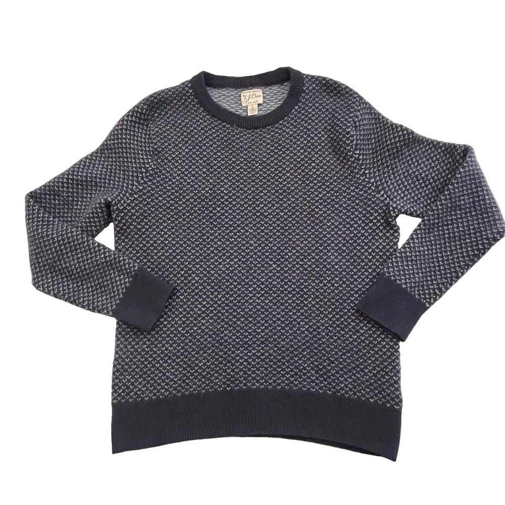 J Crew Rugged Knit Sweater Merino Wool Crew Neck Pullover Blue Mens Large